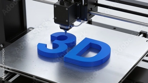 Obraz 3D printer creating blue letters