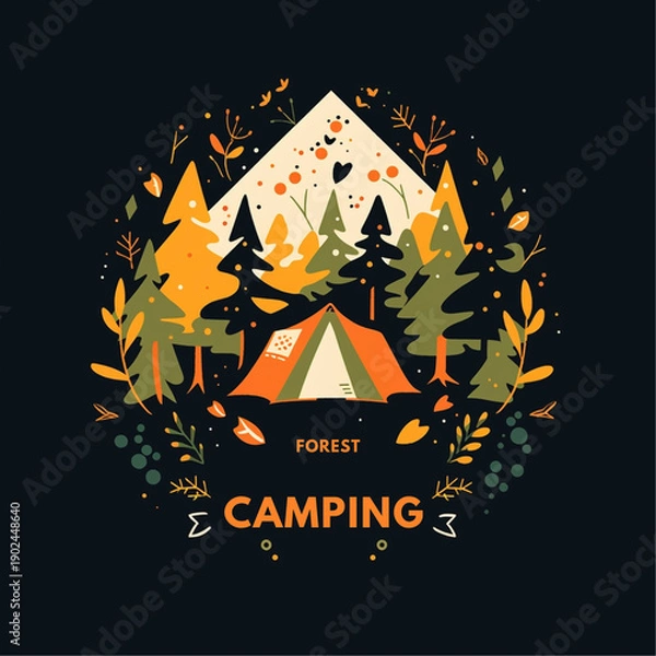 Obraz キャンプのイラストロゴ