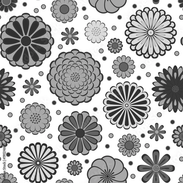 Obraz Black and white circle daisy gerbera flowers natural seamless pattern, vector
