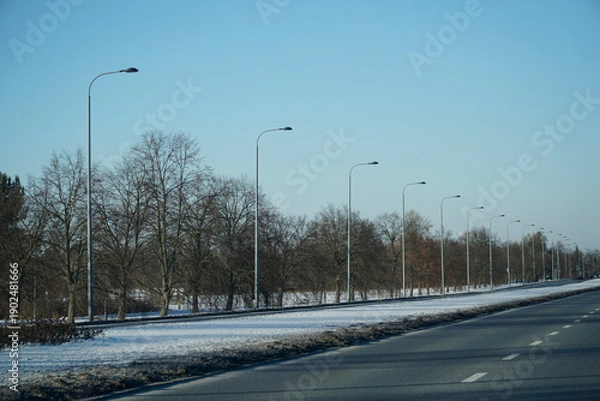 Obraz Empty winter road with bare trees