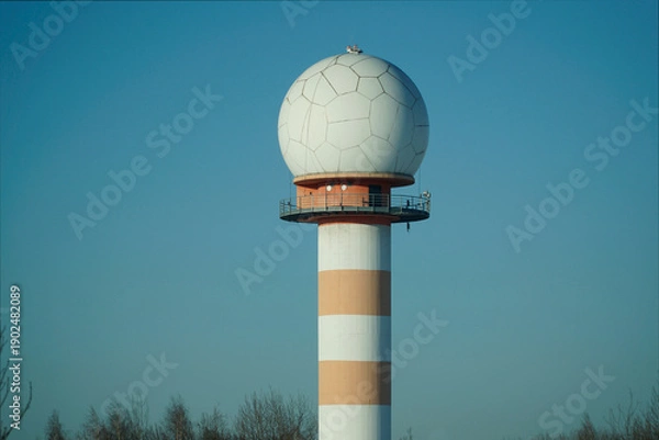 Obraz Meteorological radar tower with white dome