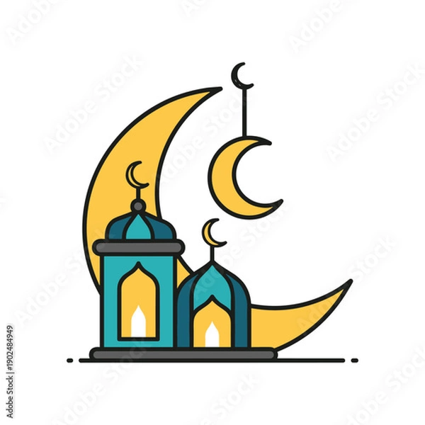 Obraz Ramadan Lanterns with Crescent Moon Vector Illustration