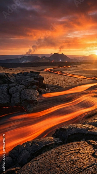 Obraz Volcanic Lava River Sunset