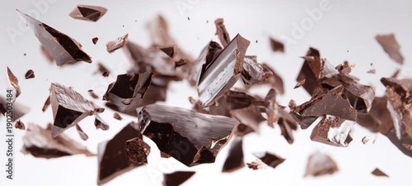 Obraz The chocolate shards exploding in midair with dynamic motion and texture