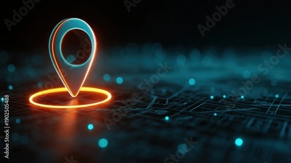 Obraz Glowing digital map pin on dark circuit board background
