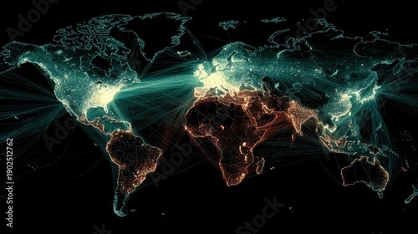 Obraz Global connections digital network world map