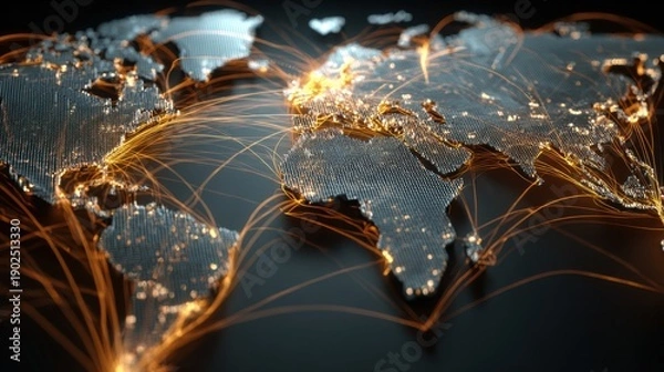 Obraz Global network connections world map glowing lights