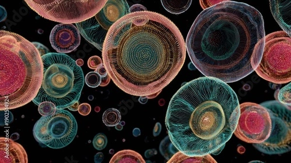 Obraz Microscopic abstract cells with glowing textures