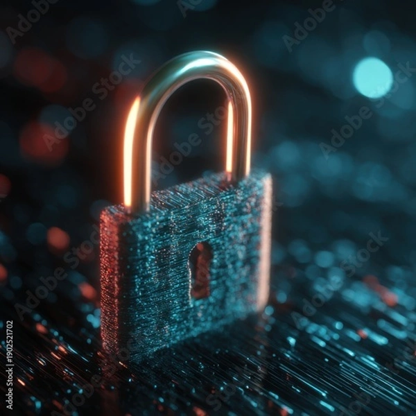 Obraz Digital padlock protects data with glowing lights
