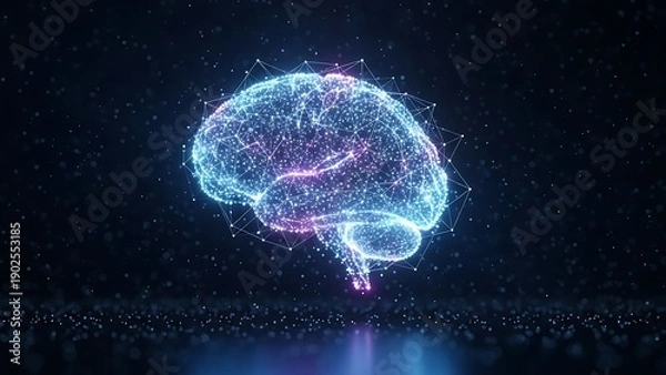 Obraz Glowing Brain Illustration on Dark Background.