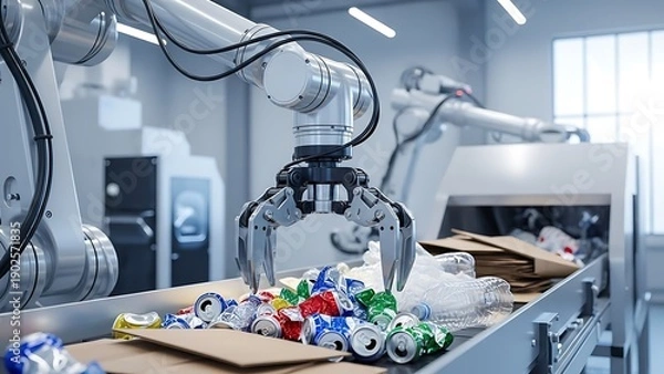 Obraz Industrial Robot Arm Sorting Objects.