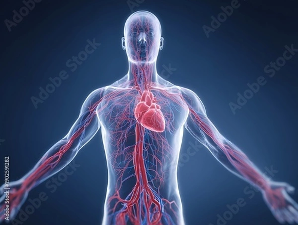 Obraz 人体の循環器系を正確に示した心臓と血管の構造が理解できる医学的ビジュアル解説