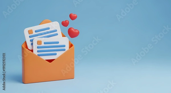Obraz 明るい背景の上の封筒に浮かぶハートが幸せを伝える