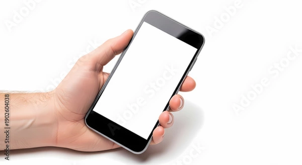 Obraz 明るい背景で片手で持つスマートフォンのクリーンな構図