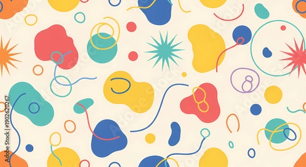 Obraz 色鮮やかな図形が軽やかに踊る背景デザインのイラスト