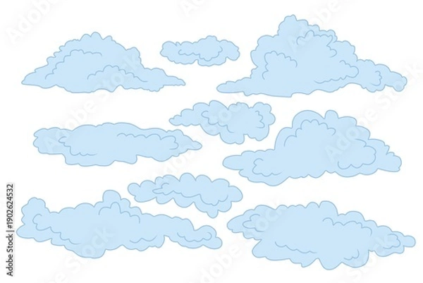 Obraz Cartoon blue clouds set with outline. 