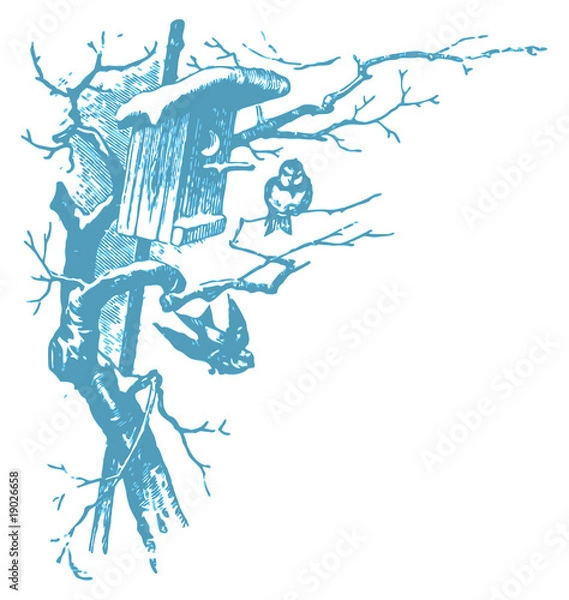 Obraz winter birds engraving (vector)