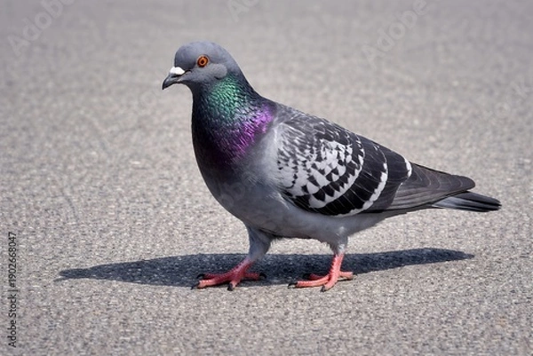 Obraz 都市の路上に立つハトが身近な野生動物との共存と日常風景を象徴する一瞬