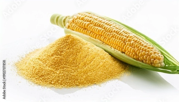 Obraz Corn Cobs And Corn Grits Isolated On White Background