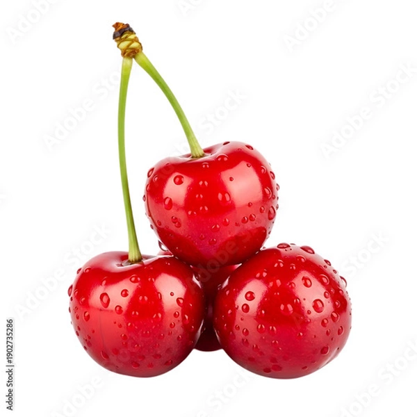 Obraz Three Cherries with Water Droplets on Stems