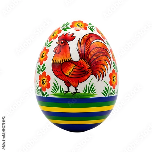Obraz Hand-Painted Easter Egg with Rooster Design