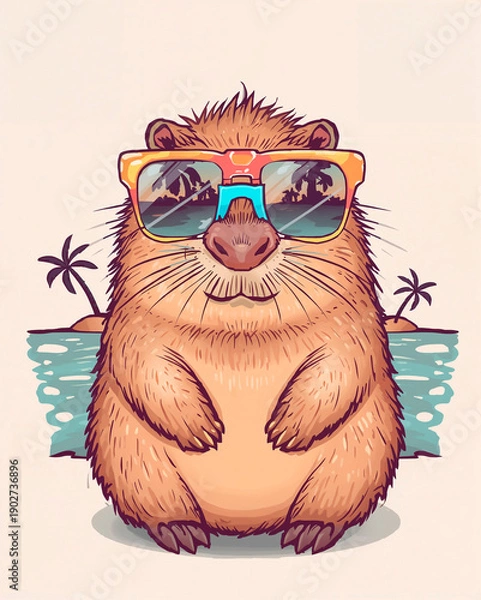 Obraz Cute capybara face wearing sunglasses