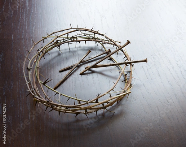 Obraz Nails and wteath on a table