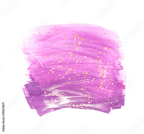 Fototapeta Vector violet and gold dots paint smear stroke. Abstract gold dots on violet acrylic art illustration. Gold Texture Paint Stain Illustration. Hand drawn brush strokes vector elements. Acrilyc strokes.