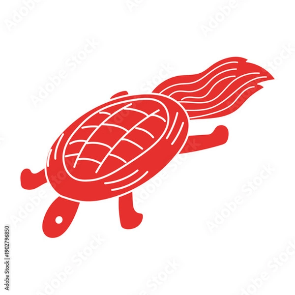 Obraz シンプルな赤い亀のイラスト　ベクター　透過背景　切り取り　カット素材　正月　年賀状　かわいい　カメ　広告　アイコン