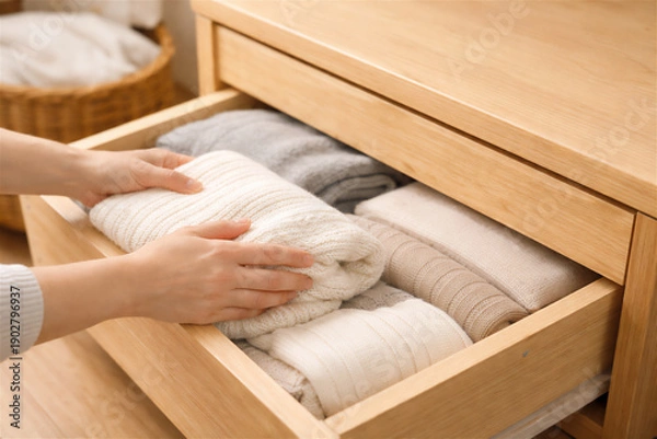 Obraz 衣替えで整頓された衣類収納のイメージ