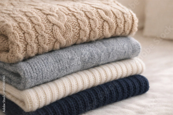 Obraz 衣替えで重ねたニット衣類の収納イメージ