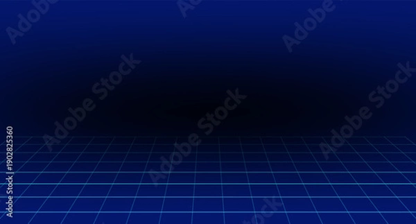 Obraz Synthwave Grid Background, Blue Neon Retro Sci-Fi, 3D Render Abstract Background Texture
