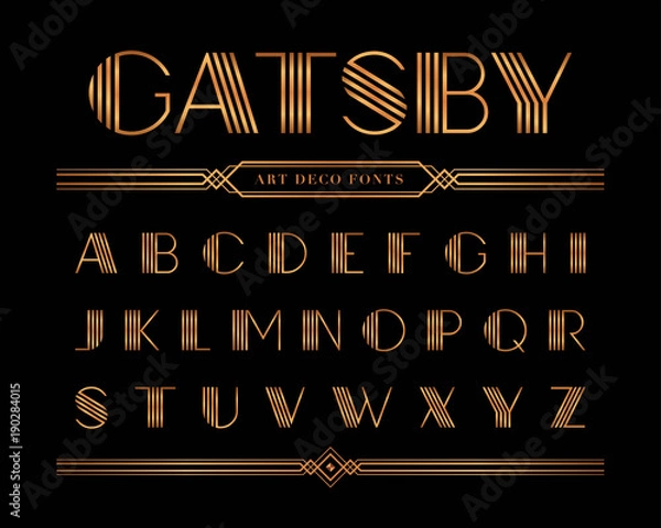 Fototapeta  Vector of Gatsby font and alphabet, Gold Letter set.