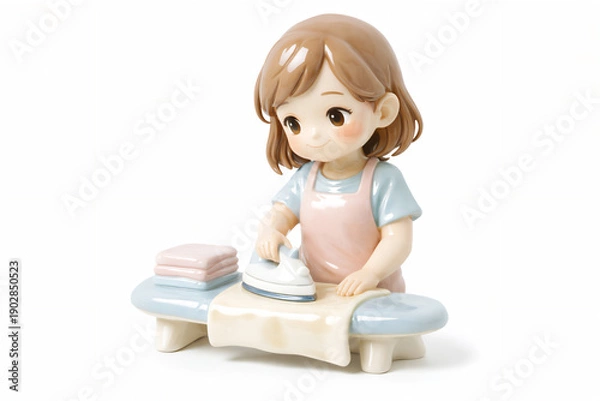Obraz アイロンがけをする可愛い家事キャラクターイラスト