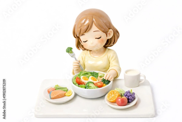 Obraz ランスの良い食事を楽しむ女性のフィギュア・健康的な食生活のイメージ