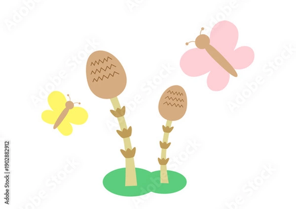 Obraz 蝶々と土筆の春のイラスト