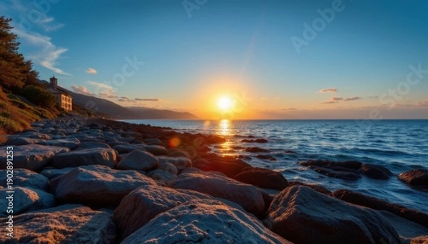 Obraz Sunset Over Rocky Coastline