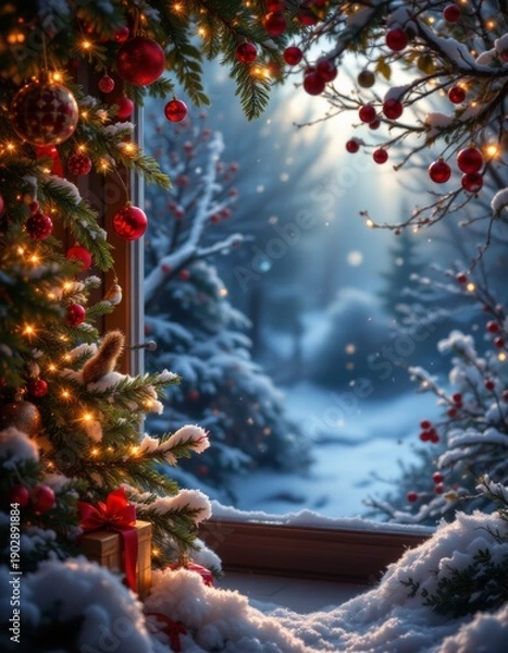 Obraz Christmas Window View with Snow