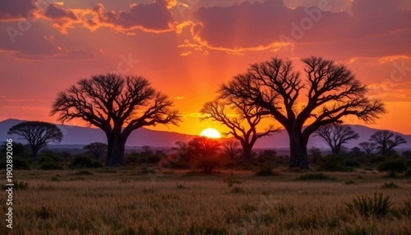 Obraz African Sunset with Baobab Trees