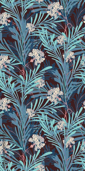 Fototapeta Blue Oriental Botanical Seamless Vector Pattern