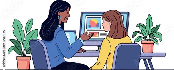Obraz Data Analyst Explaining Chart isolated on transparent background