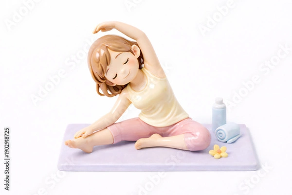 Obraz ストレッチで体をほぐす女性のフィギュア・リラックスと健康習慣のイメージ