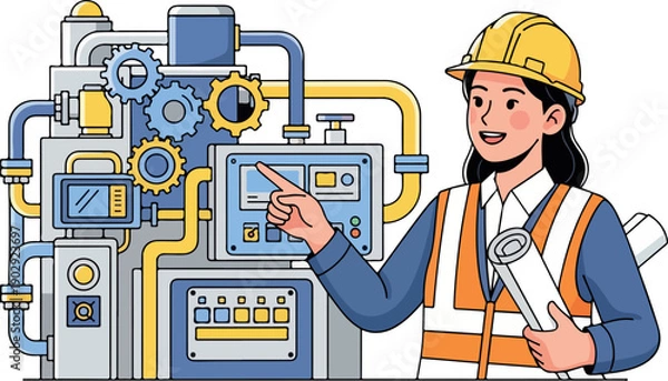 Obraz Industrial Engineer Operating Control Panel isolated on transparent background