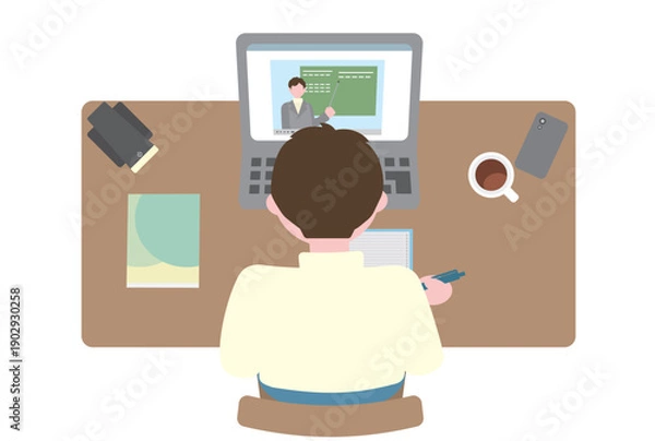 Obraz ノートパソコンのオンライン授業で勉強する学生