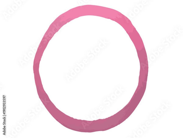 Obraz 白い背景に手描きで描かれた、水彩絵の具のような透明感のあるピンク色の抽象的な輪のフレームデザイン要素。シンプルでミニマルな背景素材や装飾に最適です。