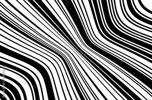 Obraz Abstract black and white background with oblique wavy lines. Vector illustration 