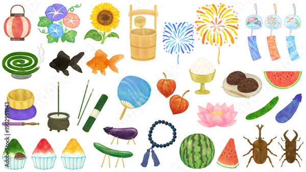 Obraz お盆のイラストセット