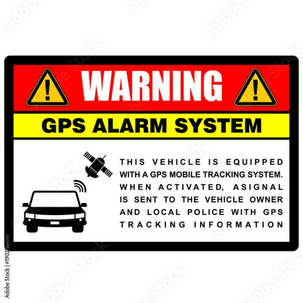 Fototapeta Caution, GPS TRACKING DEVICE ACTIVE, sticker vector