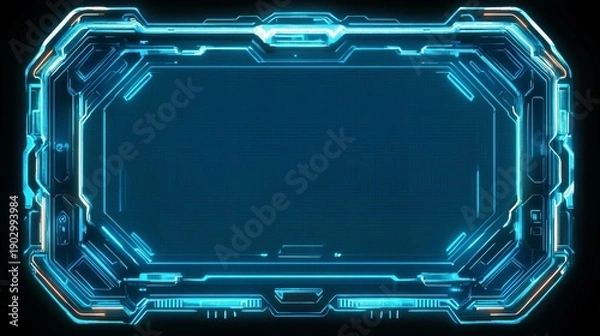 Obraz Futuristic blue abstract background with glowing lights and sci fi digital design elements.