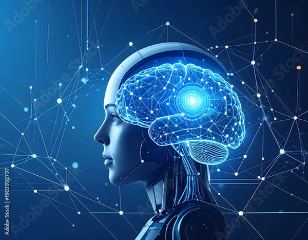 Obraz ROBOT AI HEAD AND AI BRAIN